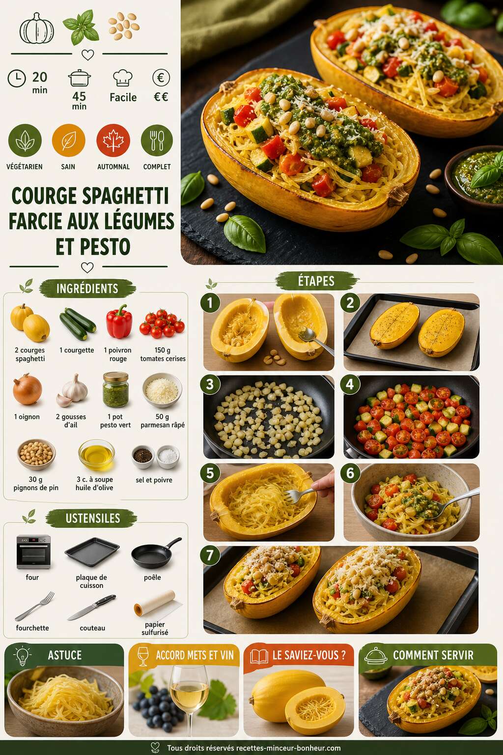 Fiche recette Courge spaghetti farcie aux l&eacute;gumes et pesto : savoureuse et saine