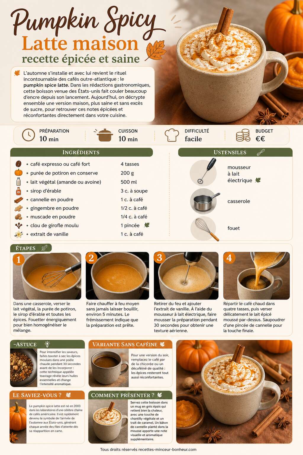 Fiche recette Pumpkin Spicy Latte maison : recette &eacute;pic&eacute;e et saine