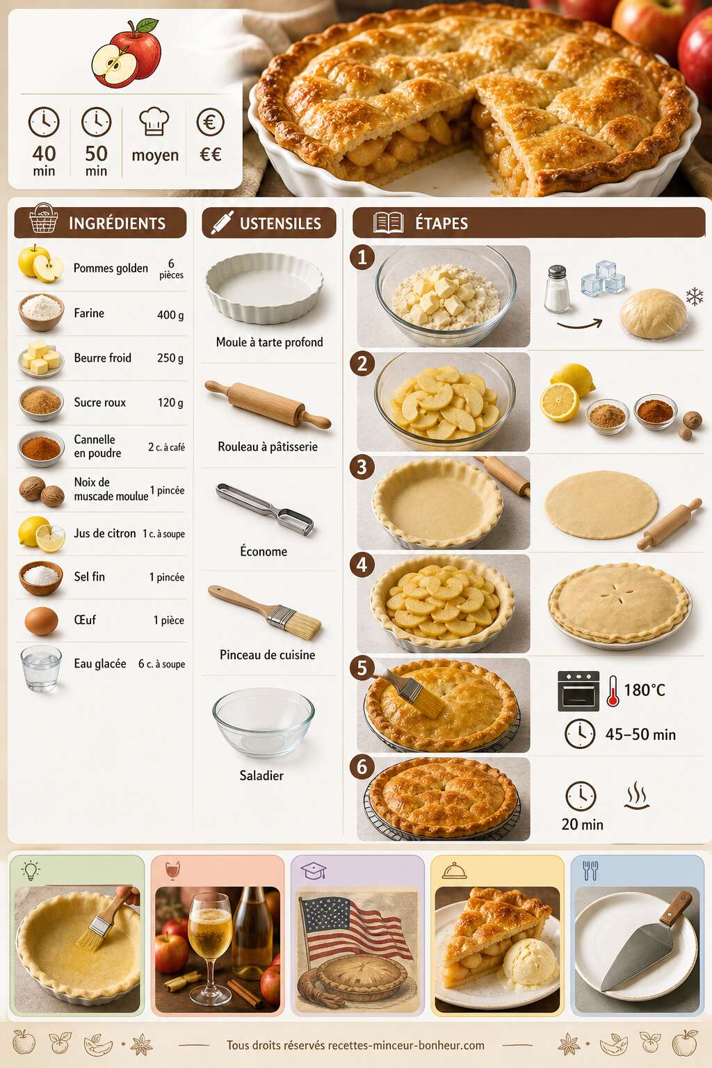 Fiche recette Recette de la tarte aux pommes am&eacute;ricaine