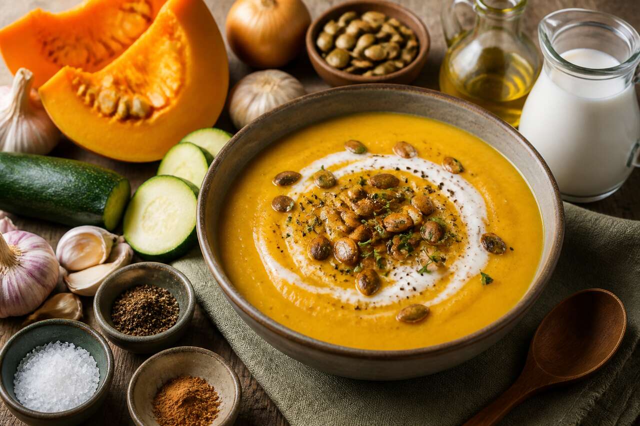 Velouté potiron-courgette vegan : recette savoureuse et facile