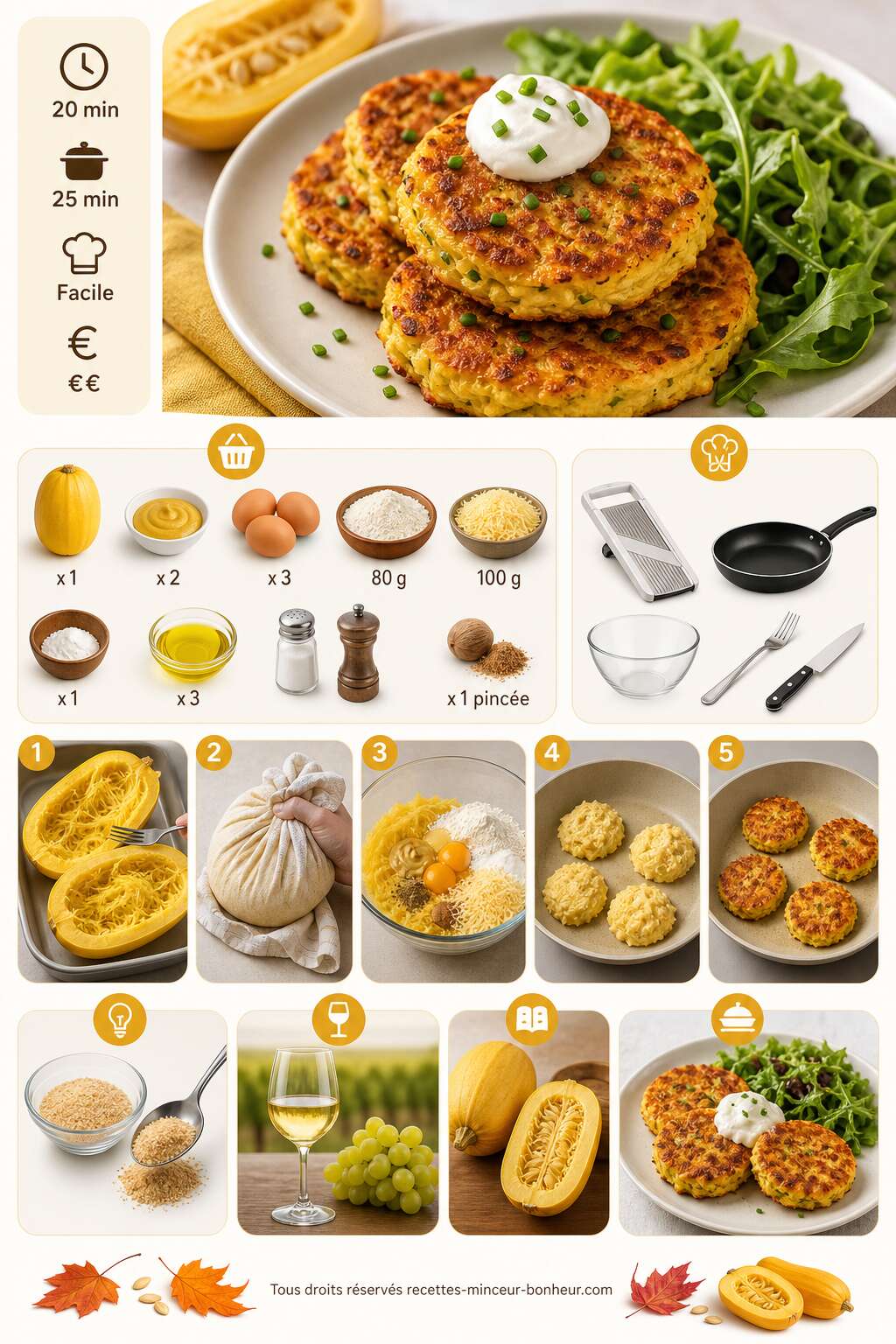 Fiche recette Recette de galette de courge spaghetti à la moutarde Fiche recette Recette de galette de courge spaghetti à la moutarde