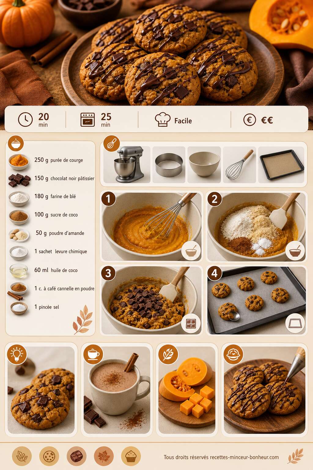 Fiche recette Biscuit de courge et chocolat : recette gourmande et saine