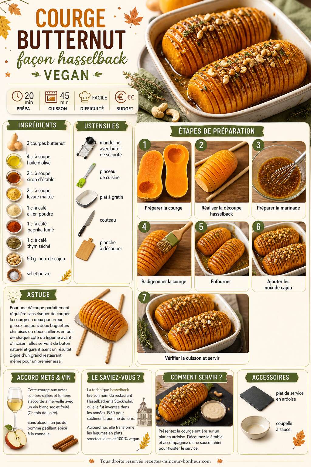 Fiche recette Courge butternut façon hasselback vegan : recette savoureuse et facile Fiche recette Courge butternut façon hasselback vegan : recette savoureuse et facile