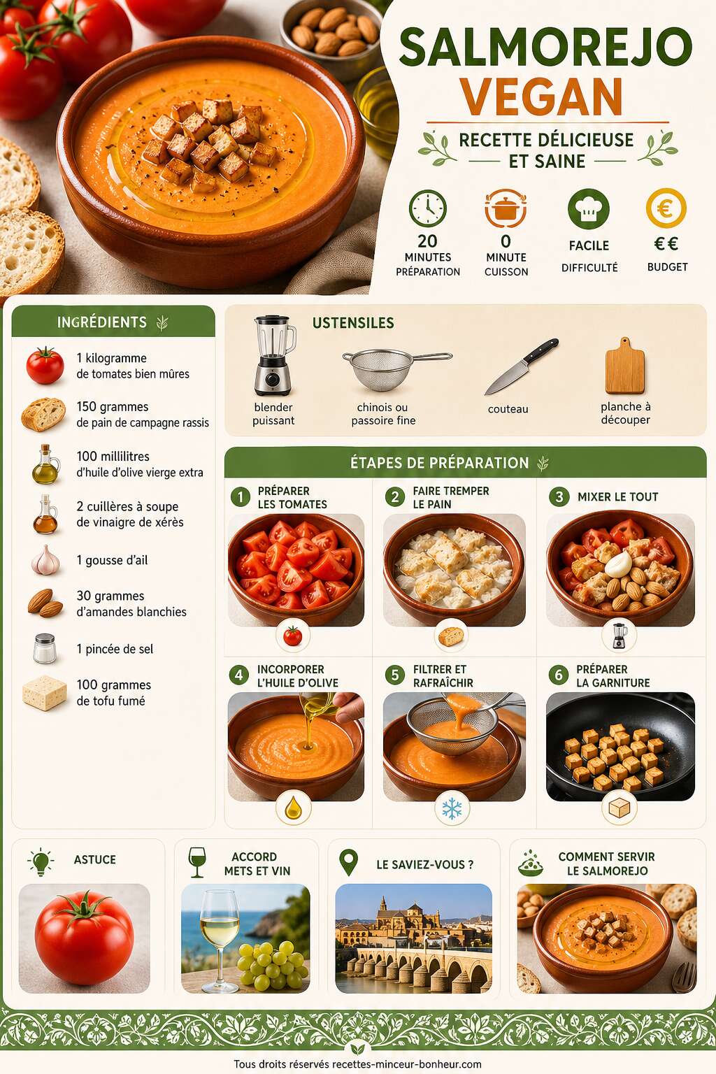 Fiche recette Salmorejo vegan : recette d&eacute;licieuse et saine