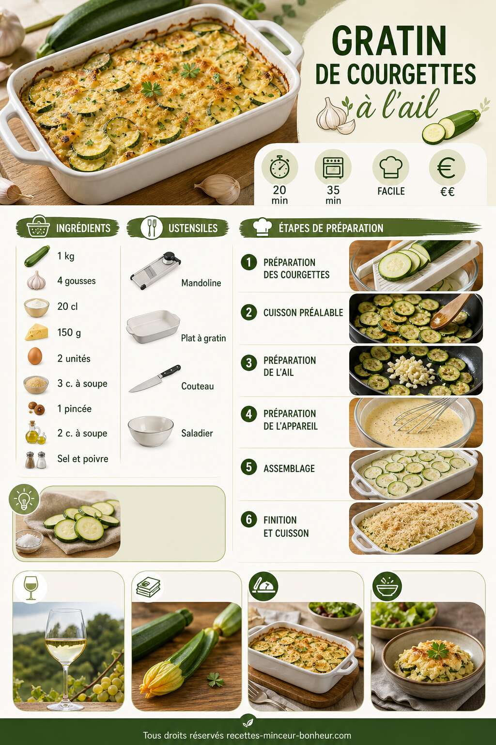 Fiche recette Gratin de courgettes &agrave; l'ail : une recette savoureuse
