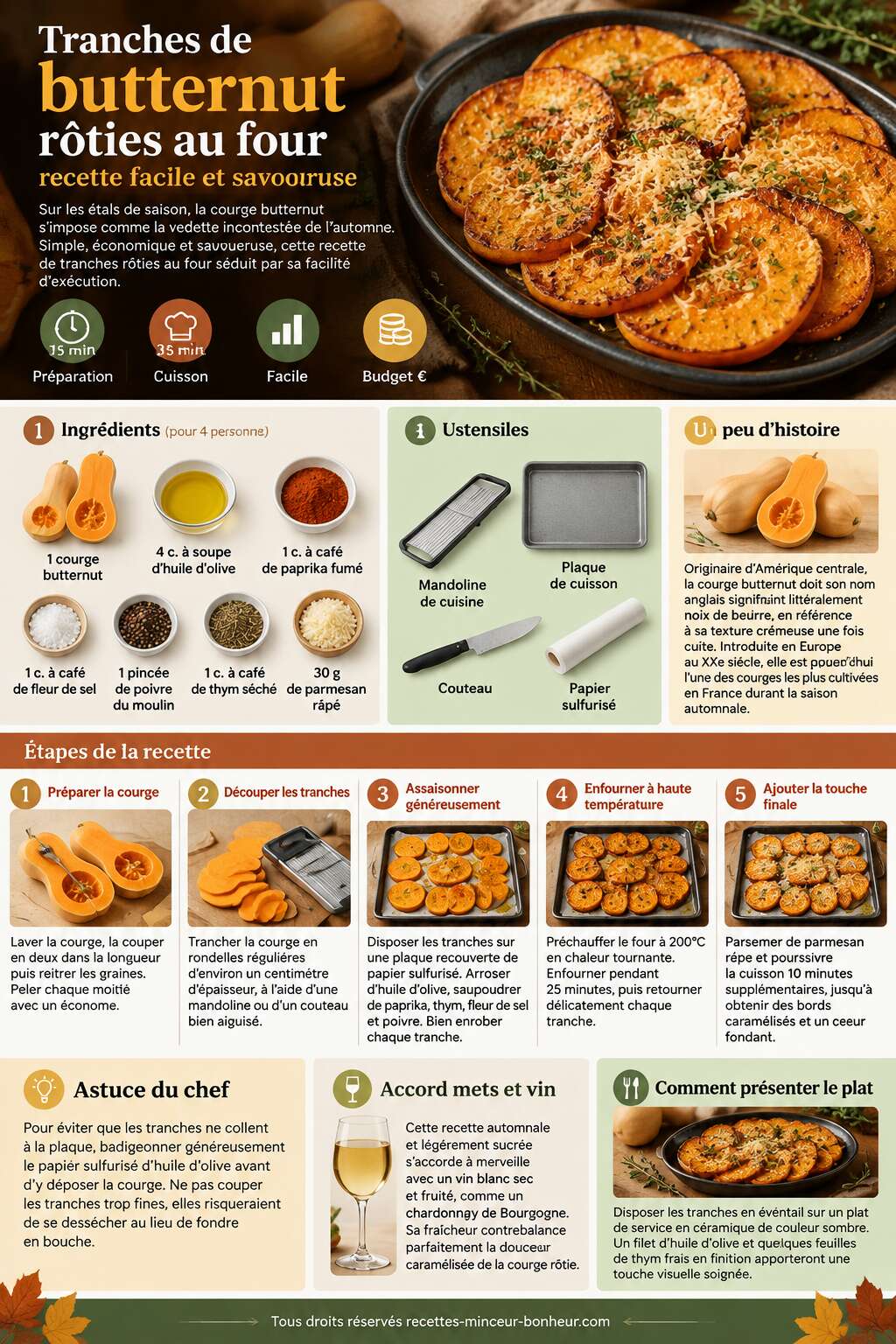 Fiche recette Tranches de butternut rôties au four : recette facile et savoureuse Fiche recette Tranches de butternut rôties au four : recette facile et savoureuse