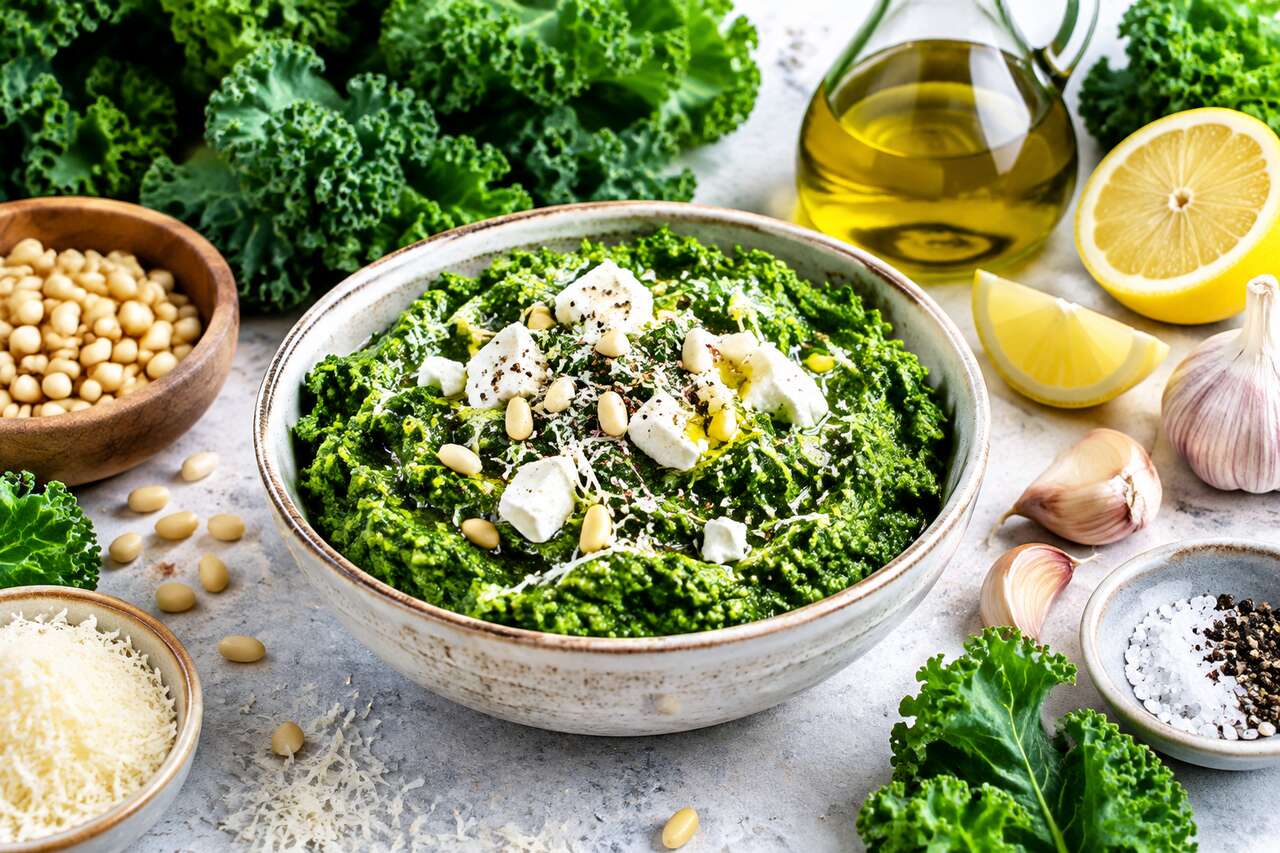Pesto de chou kale et feta : recette santé et savoureuse