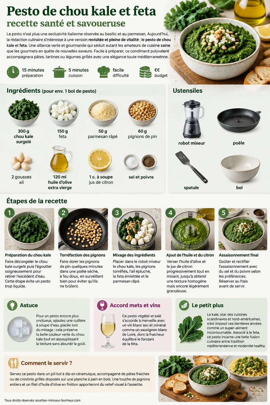 Fiche recette Pesto de chou kale et feta : recette sant&eacute; et savoureuse