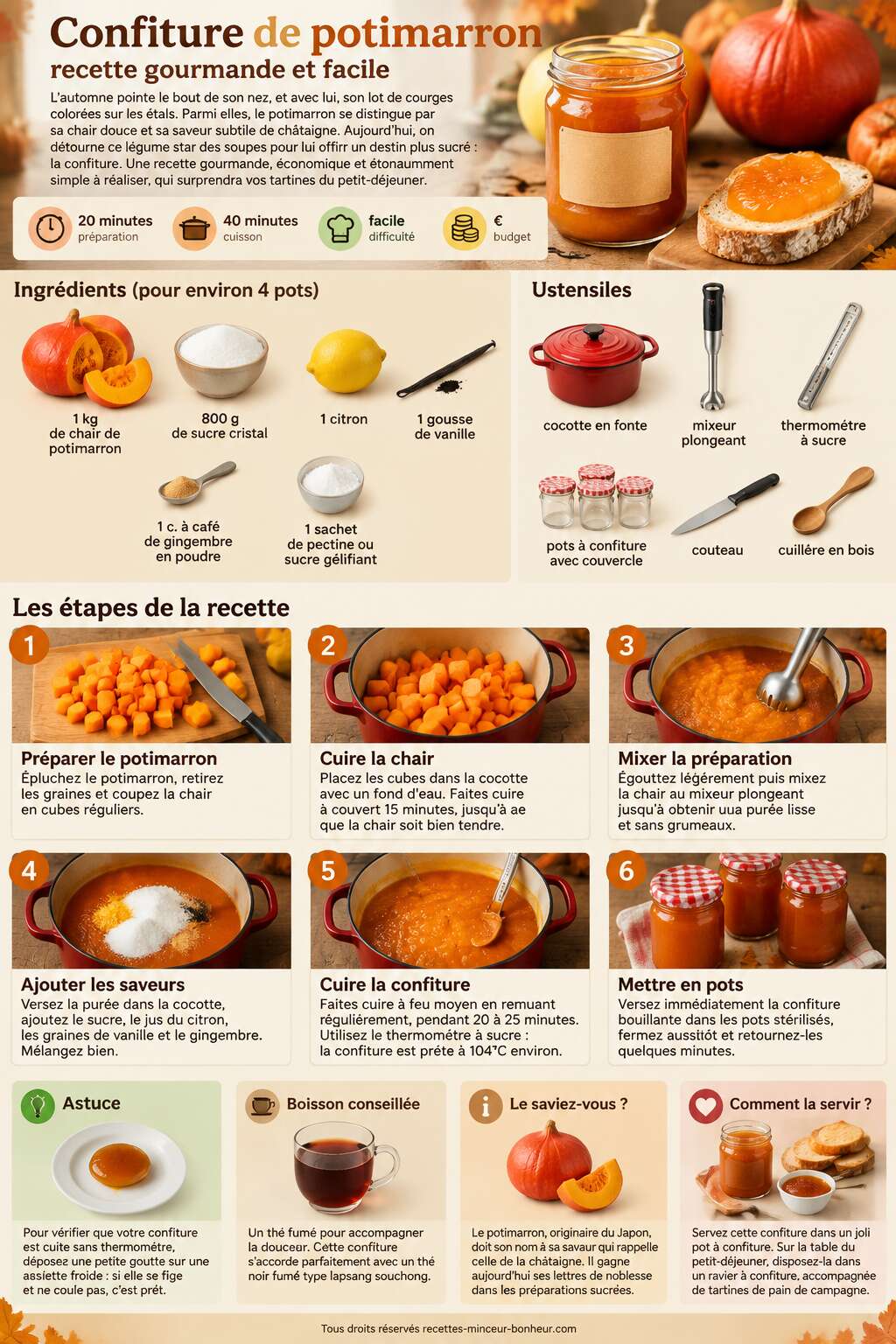 Fiche recette Confiture de potimarron : recette gourmande et facile
