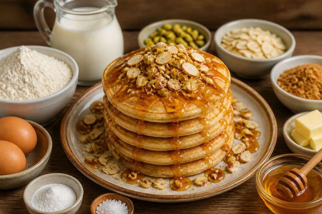 Recette de pancakes aux pistaches et amandes caramélisées