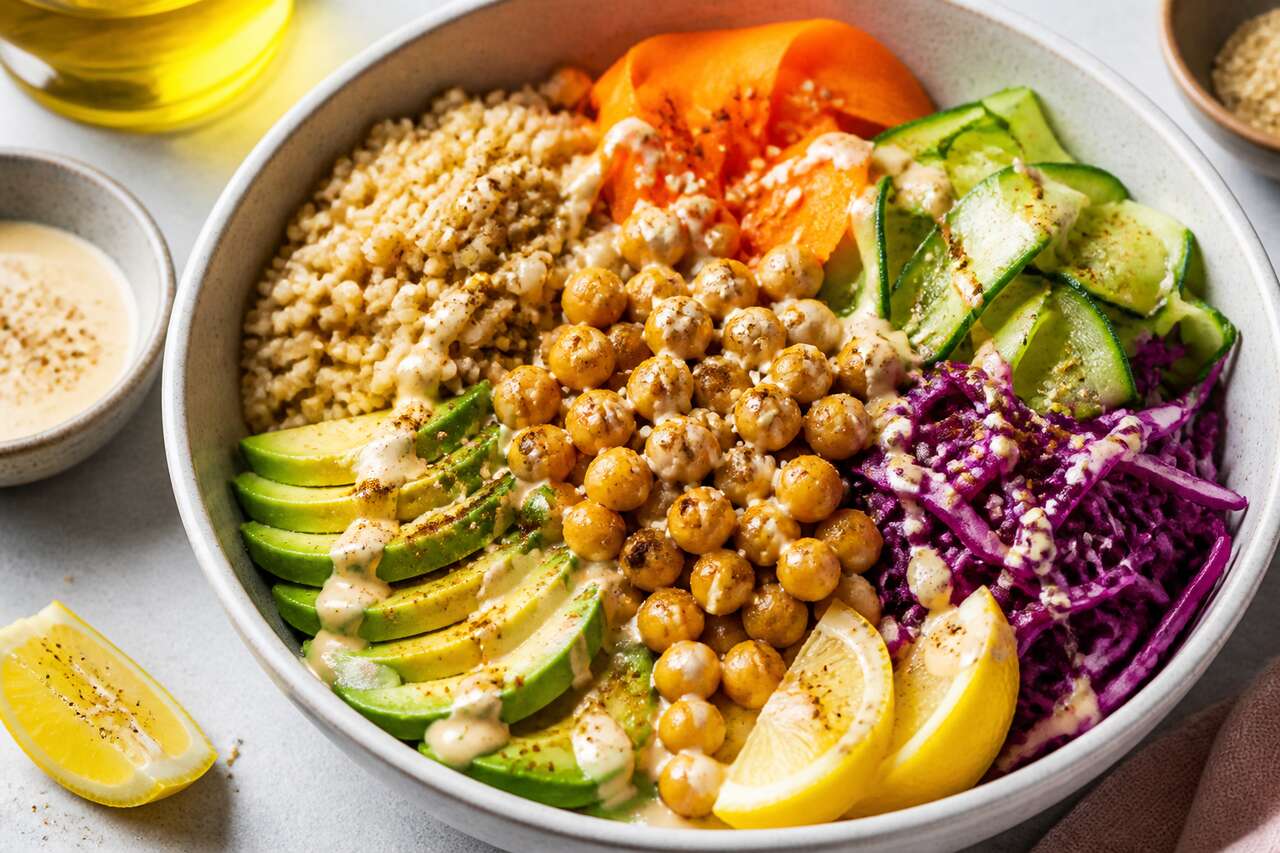 Recette vegan : bowl de petit épeautre aux légumes