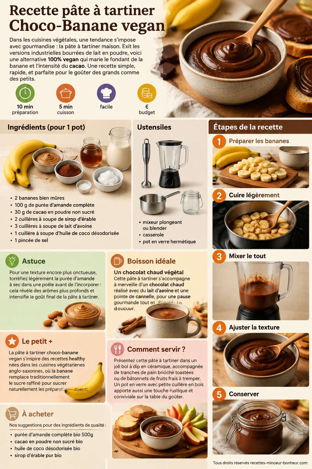 Fiche recette Recette p&acirc;te &agrave; tartiner Choco-Banane vegan