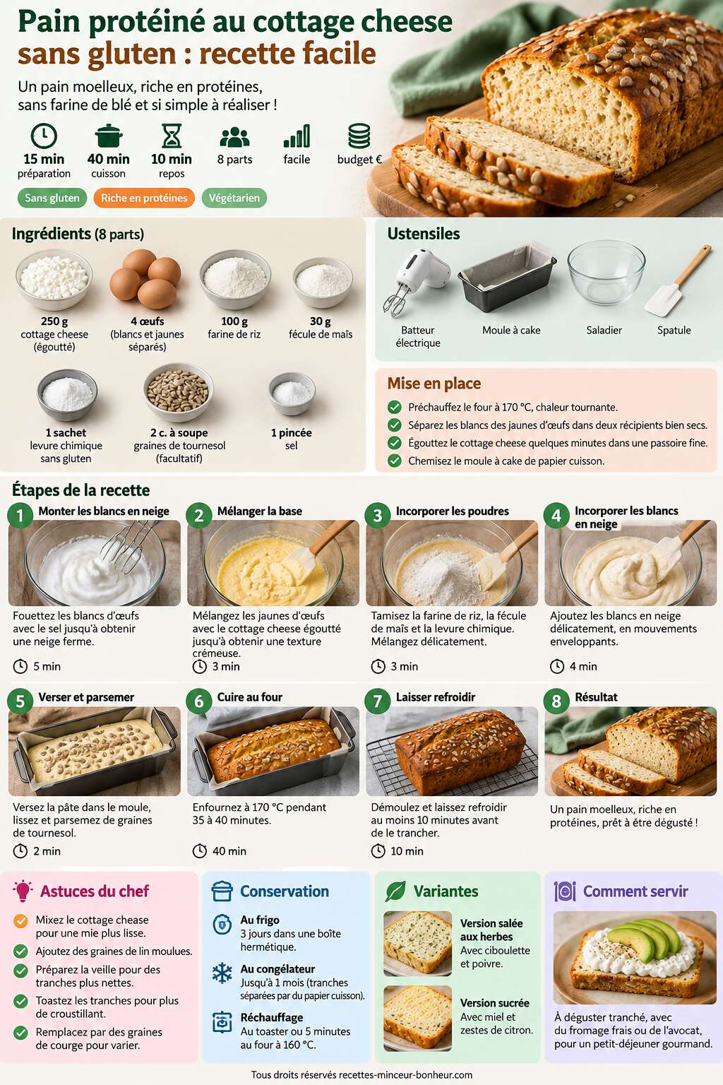 Fiche recette Pain protéiné au cottage cheese sans gluten : recette facile Fiche recette Pain protéiné au cottage cheese sans gluten : recette facile