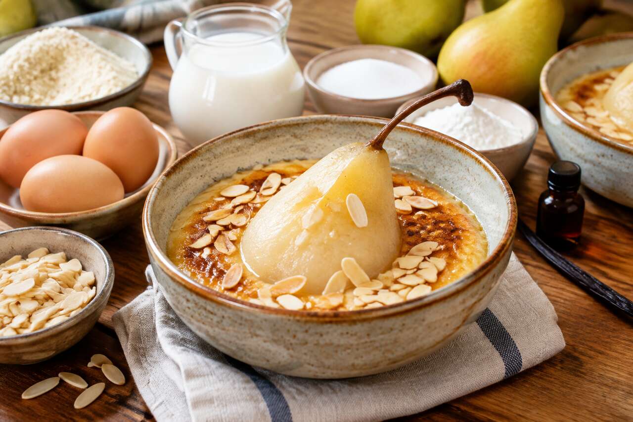 Bowl flan amande et poire sans gluten : une recette irrésistible