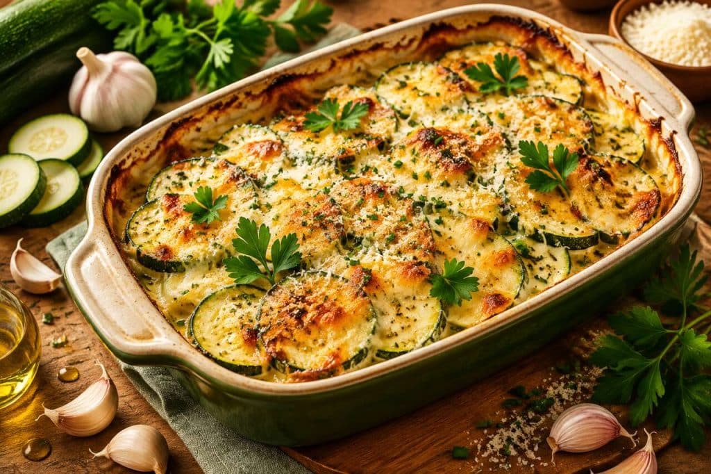 Gratin de courgettes à l'ail et aux fines herbes : recette savoureuse