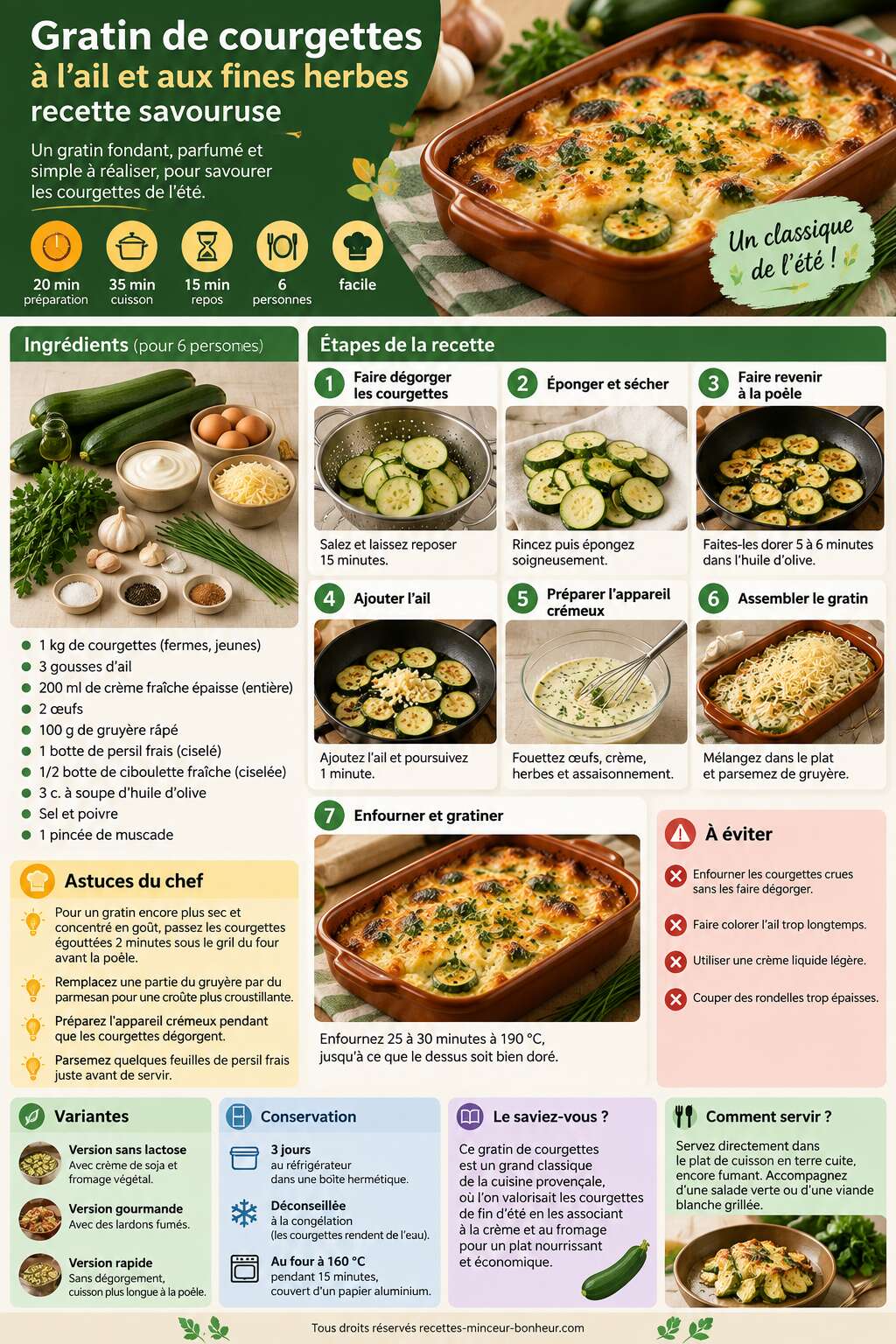 Fiche recette Gratin de courgettes à l'ail et aux fines herbes : recette savoureuse Fiche recette Gratin de courgettes à l'ail et aux fines herbes : recette savoureuse