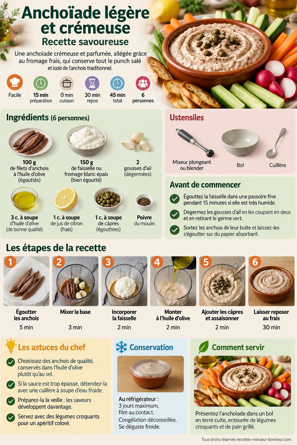 Fiche recette Ancho&iuml;ade l&eacute;g&egrave;re et cr&eacute;meuse : recette savoureuse