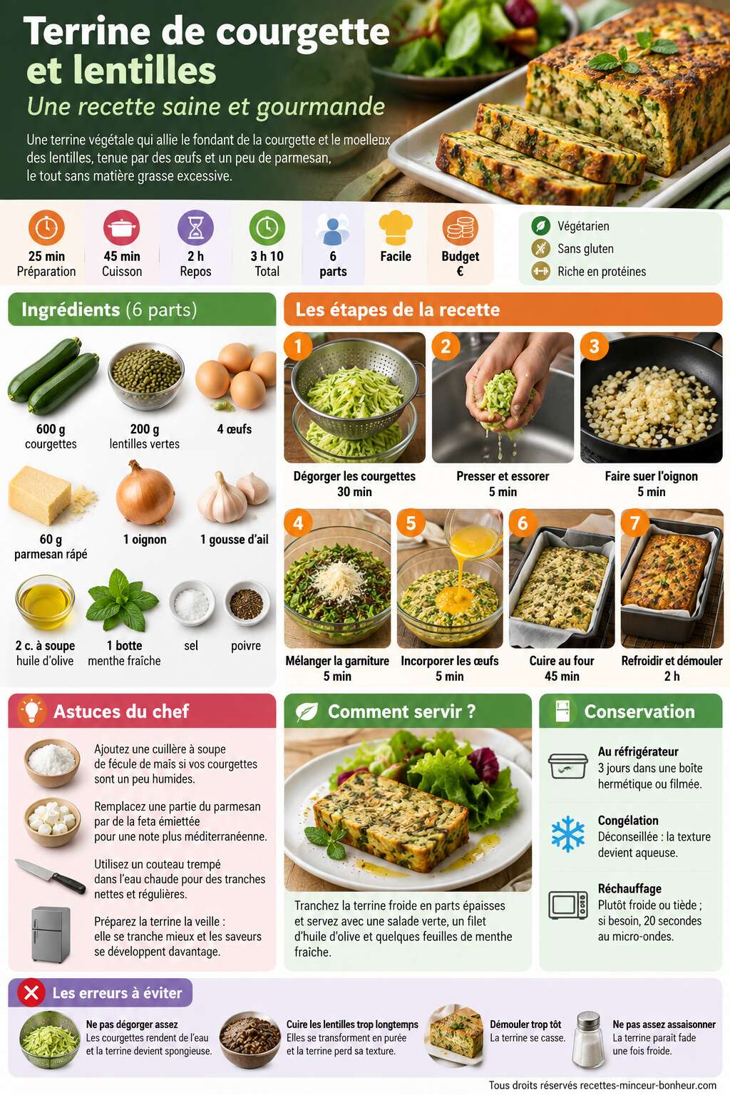 Fiche recette Terrine de courgette et lentilles : une recette saine et gourmande Fiche recette Terrine de courgette et lentilles : une recette saine et gourmande