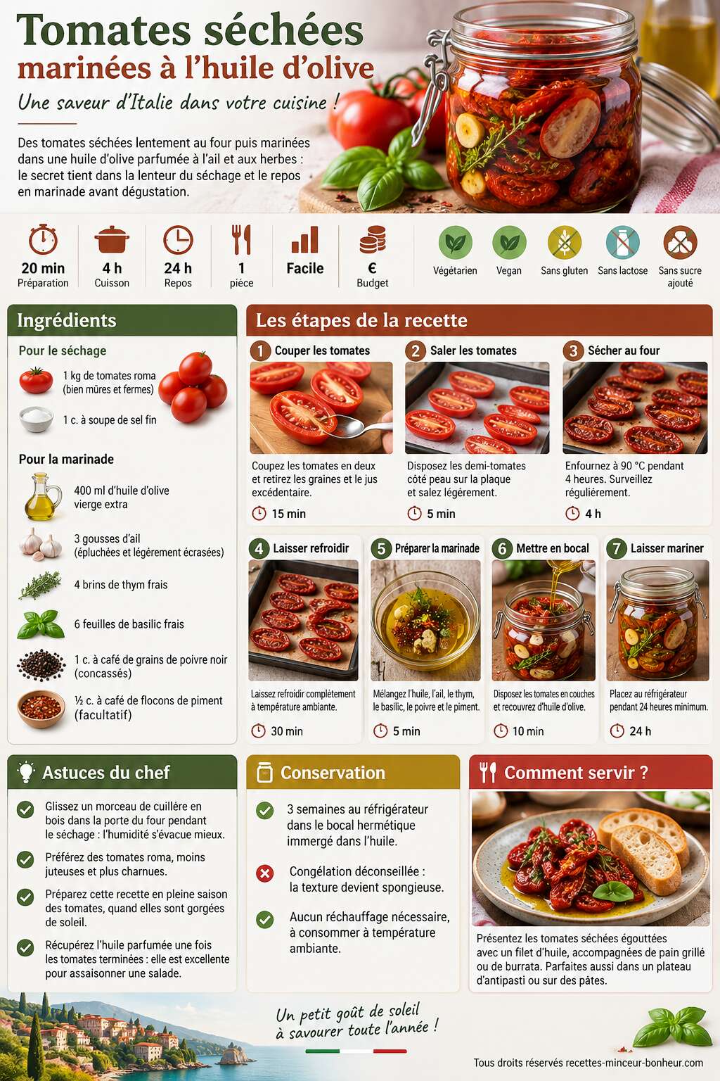 Fiche recette Tomates s&eacute;ch&eacute;es marin&eacute;es &agrave; l'huile d'olive : recette savoureuse