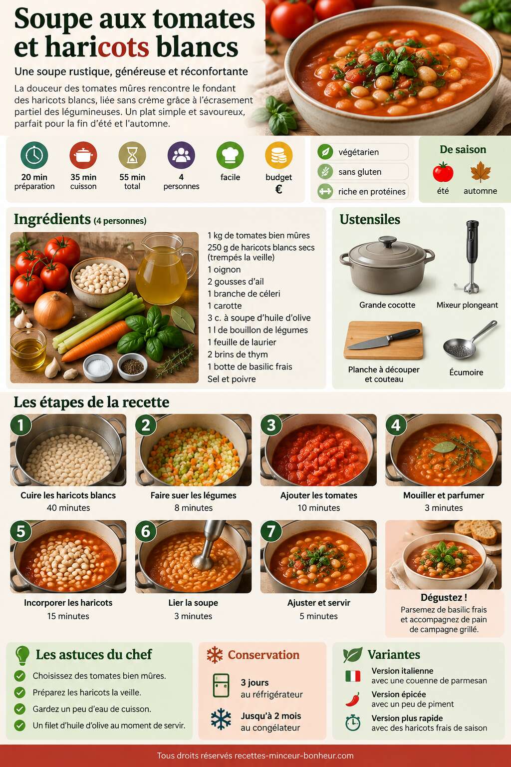 Fiche recette Recette de soupe aux tomates et haricots blancs