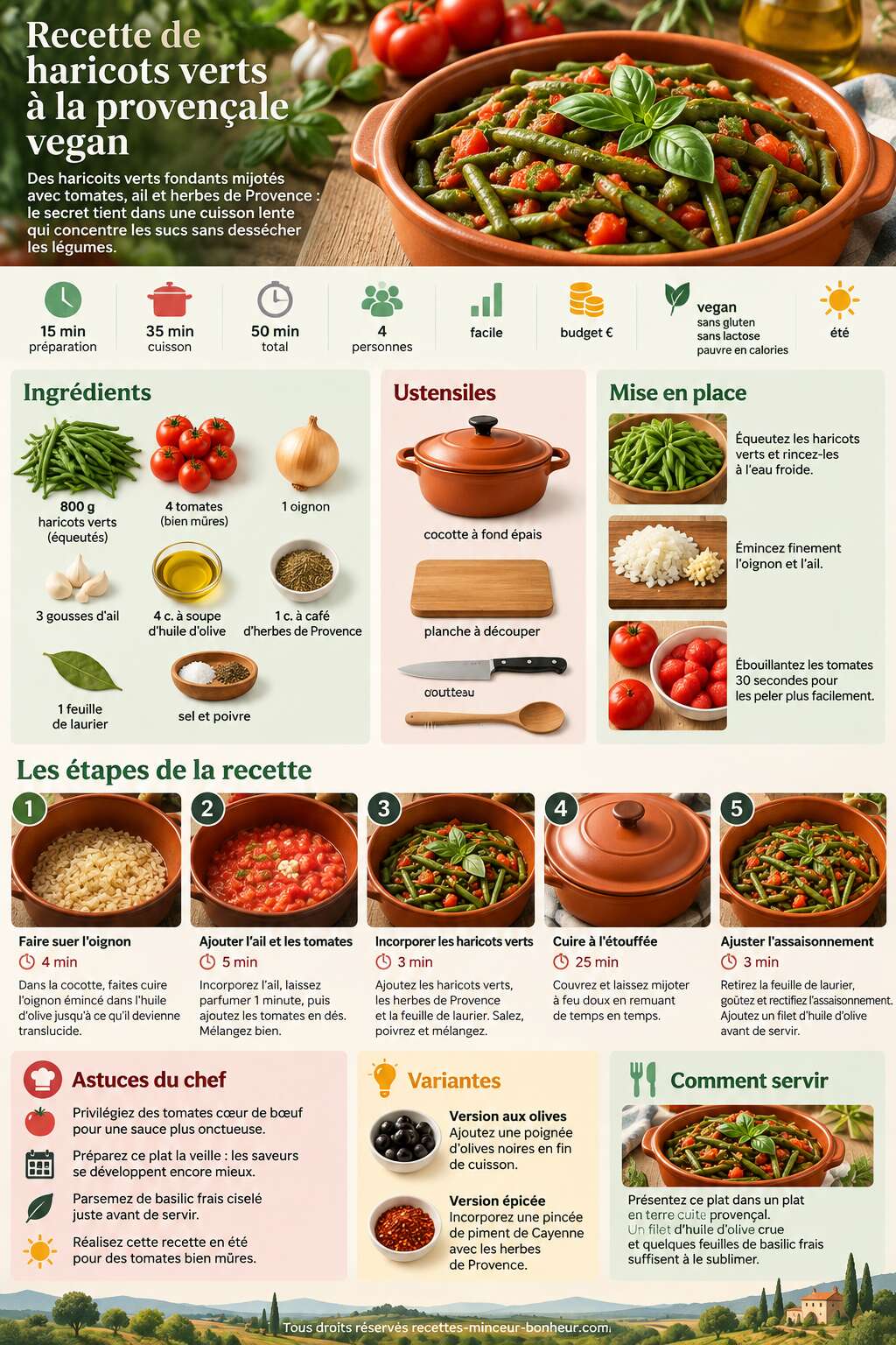 Fiche recette Recette de haricots verts &agrave; la proven&ccedil;ale vegan