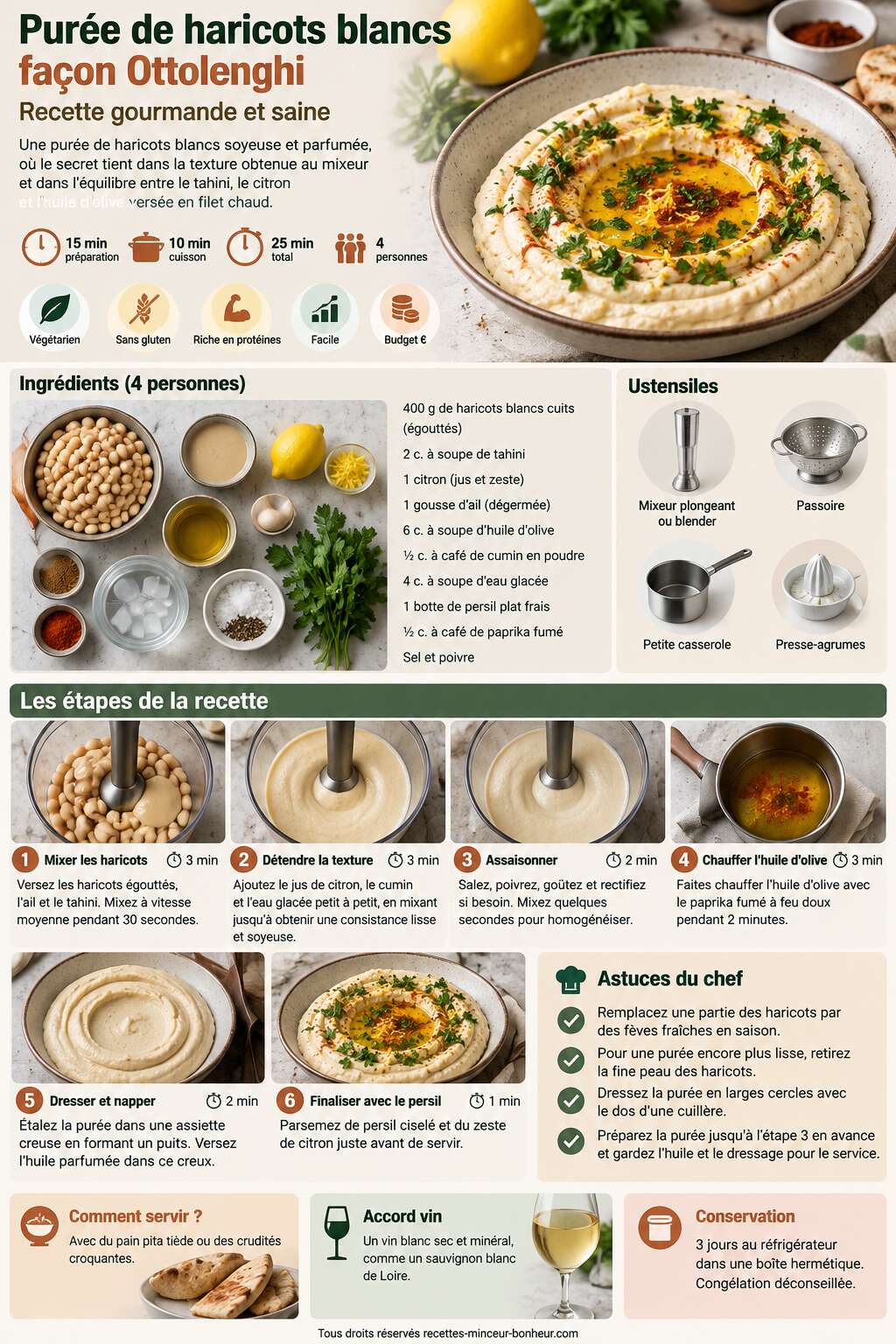 Fiche recette Pur&eacute;e de haricots blancs fa&ccedil;on Ottolenghi : recette gourmande et saine