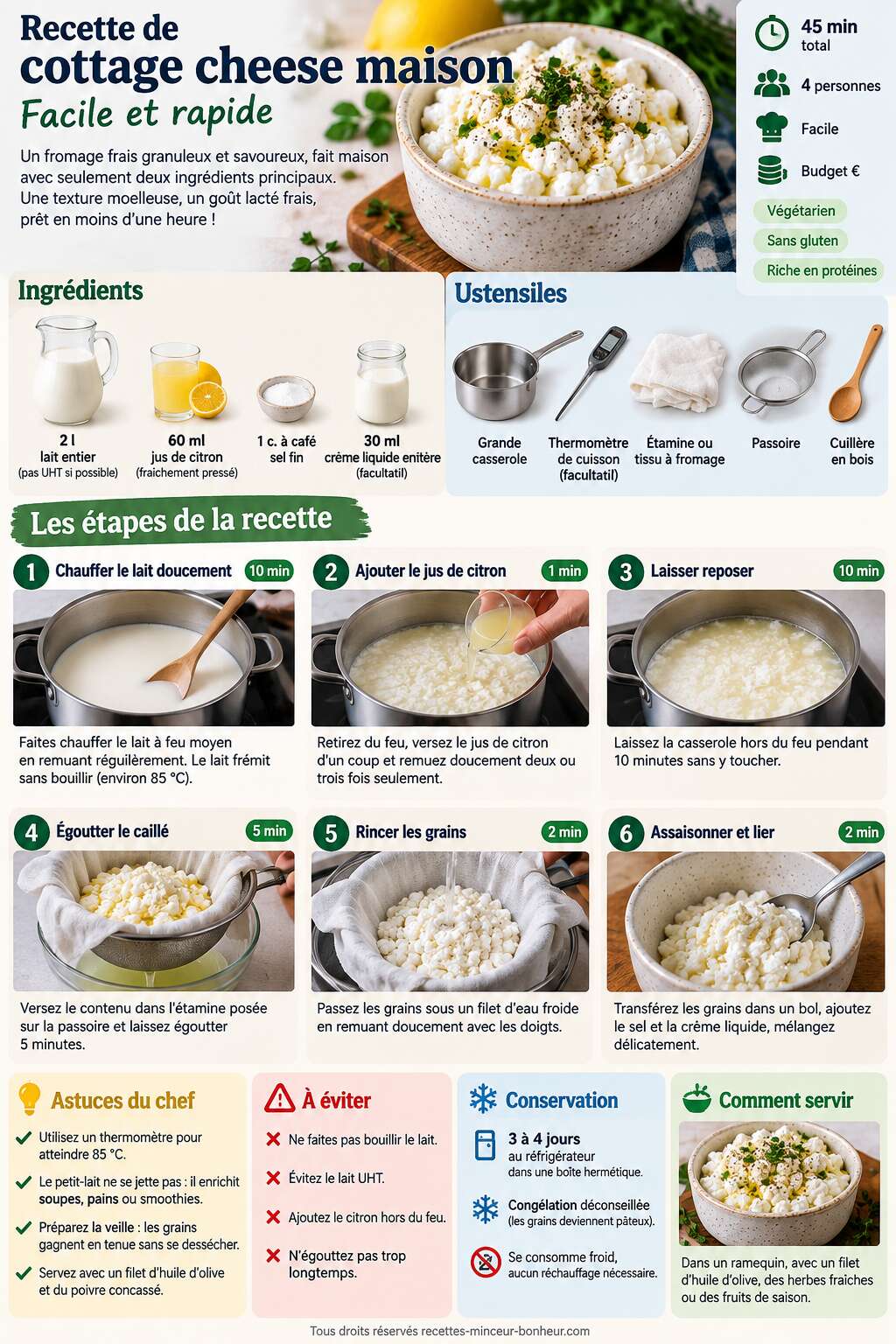 Fiche recette Recette de cottage cheese maison : facile et rapide