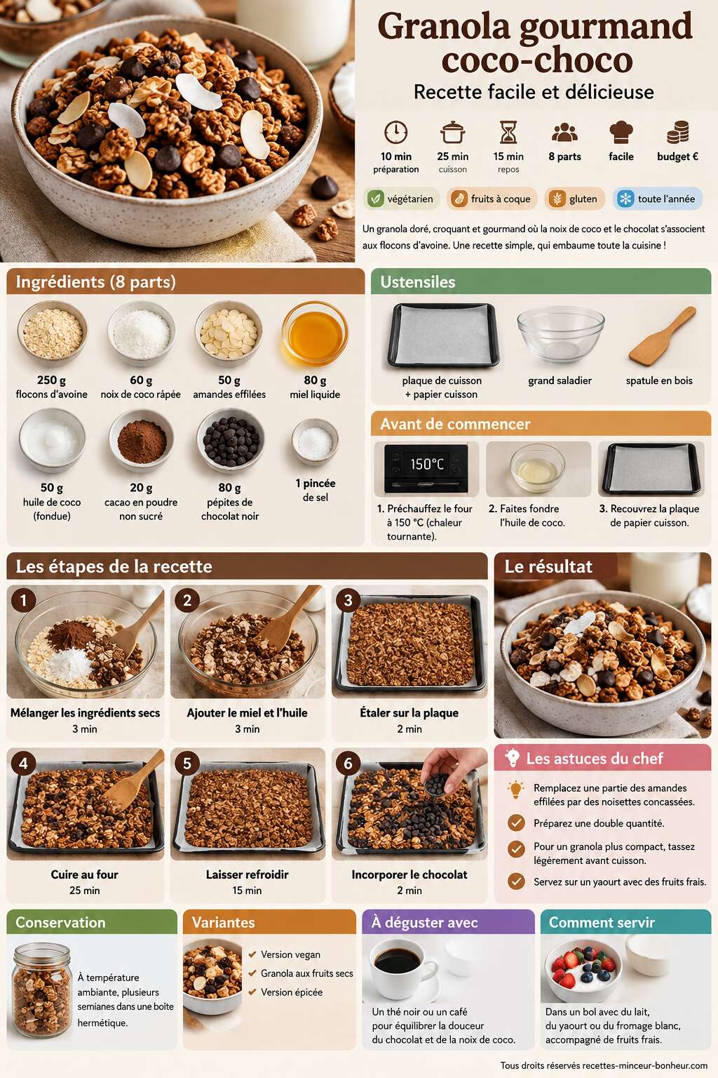 Fiche recette Granola gourmand coco-choco : recette facile et d&eacute;licieuse