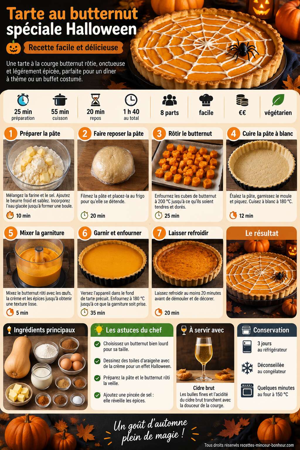 Fiche recette Tarte au butternut spéciale Halloween : recette facile et délicieuse Fiche recette Tarte au butternut spéciale Halloween : recette facile et délicieuse