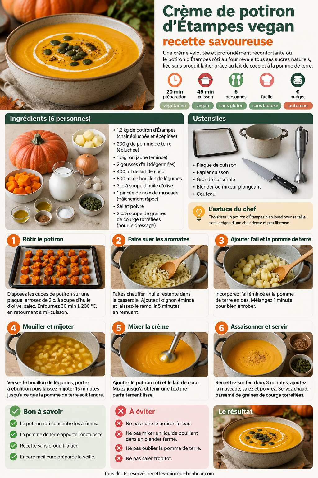 Fiche recette Cr&egrave;me de potiron d'&Eacute;tampes vegan : recette savoureuse