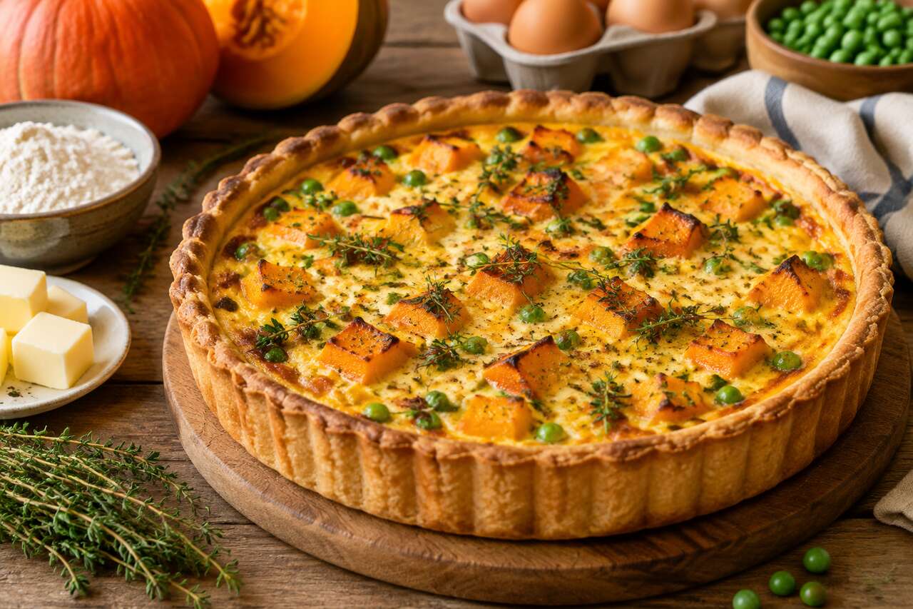 Quiche de potiron et petits pois maison