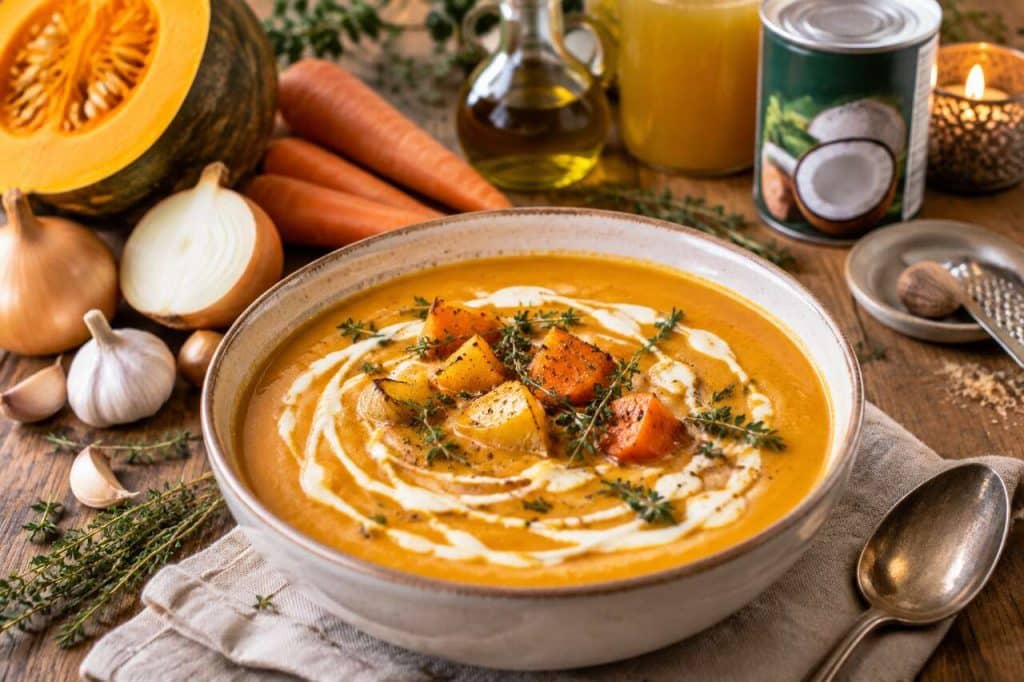 Velouté de légumes d'automne rôtis : recette vegan savoureuse