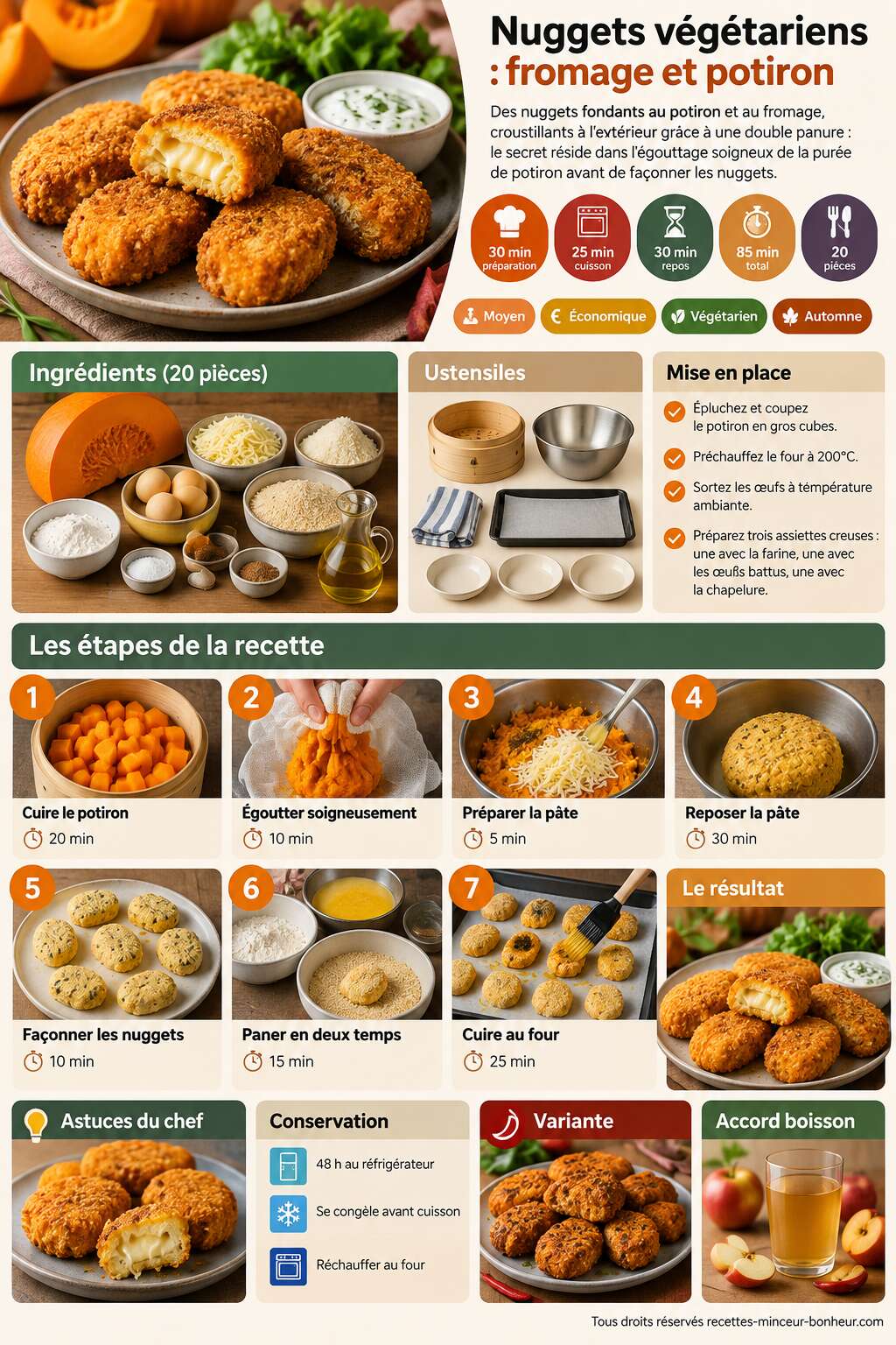 Fiche recette Nuggets végétariens : fromage et potiron Fiche recette Nuggets végétariens : fromage et potiron