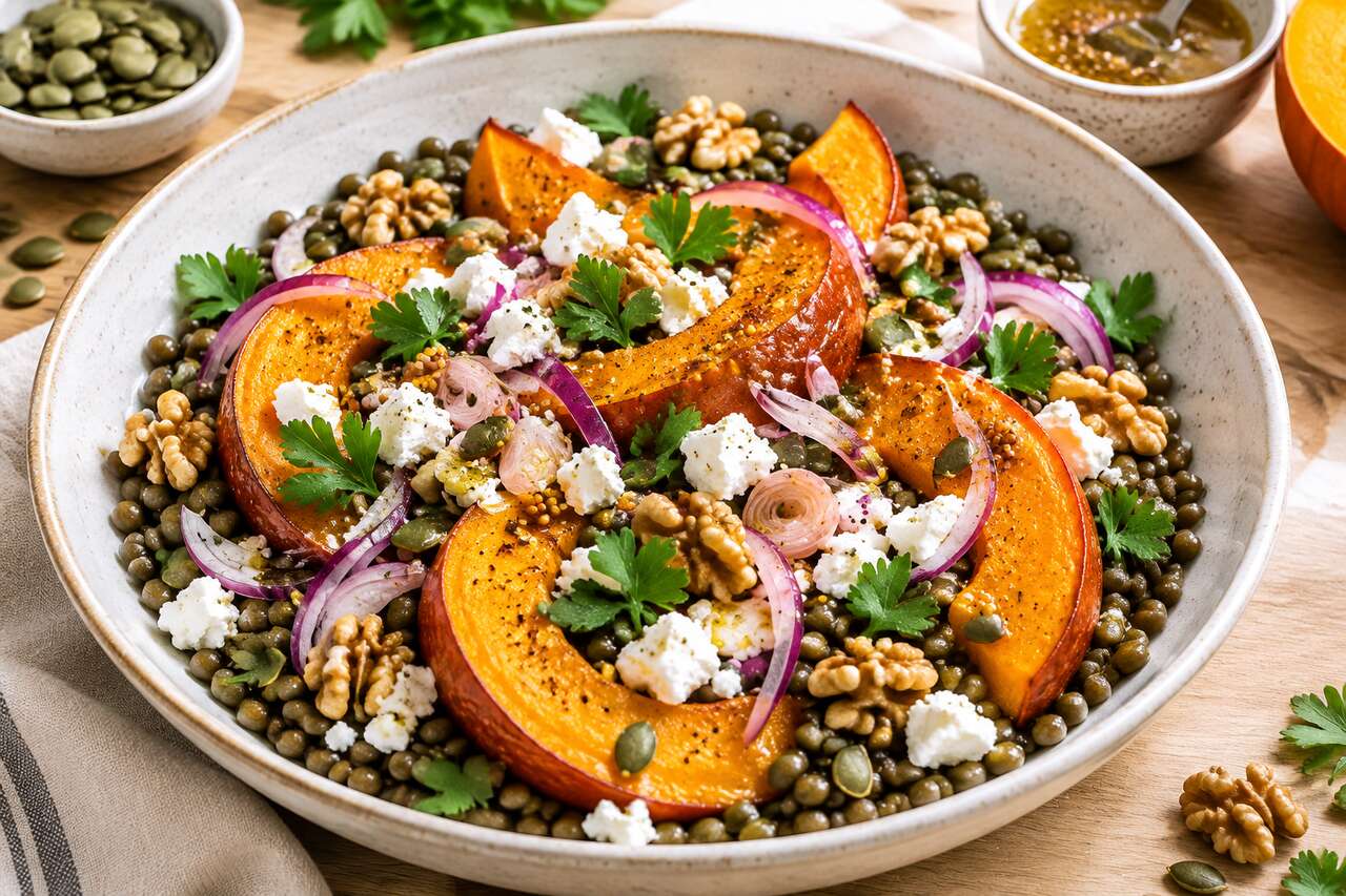 Salade tiède de lentilles et potimarron : recette automnale saine
