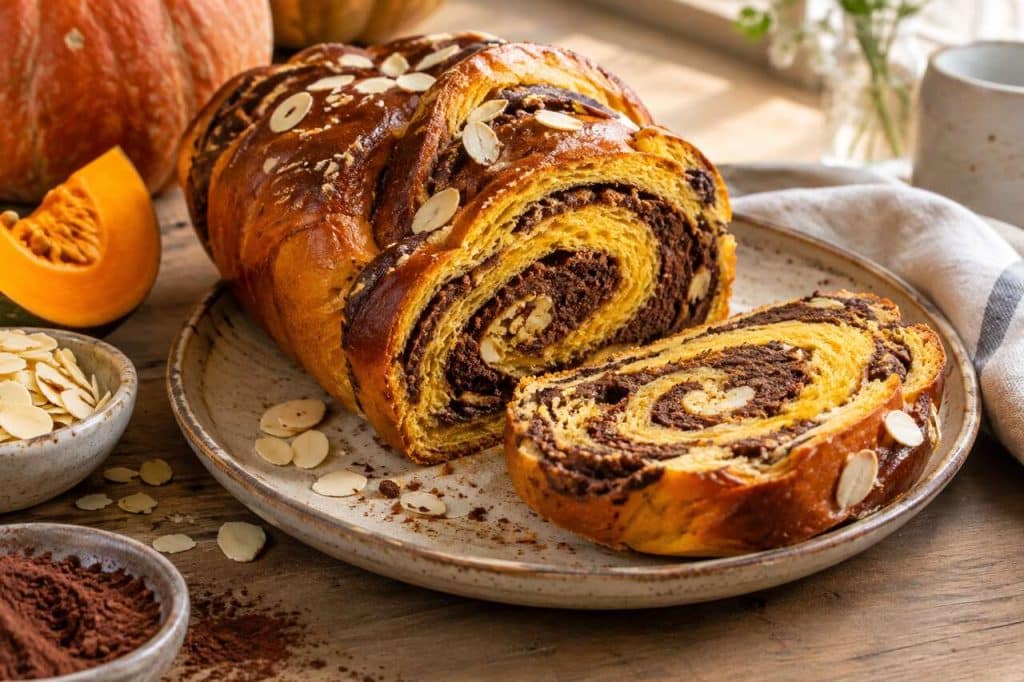 Brioche roulée courge, amande et cacao : recette gourmande