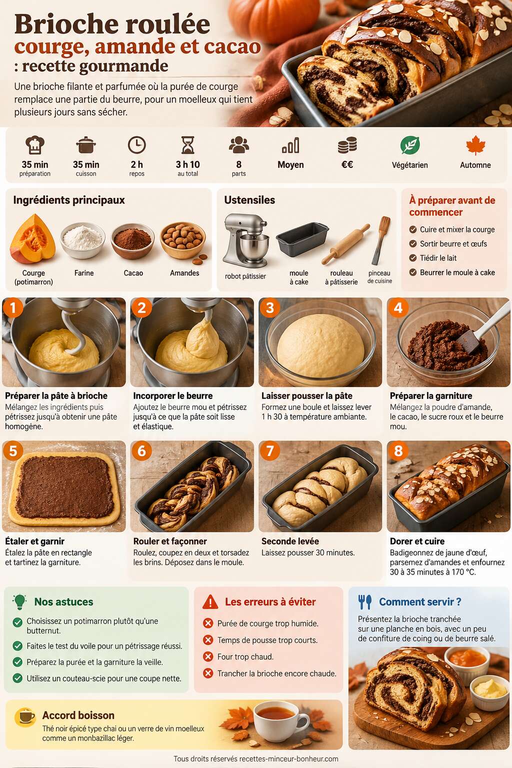 Fiche recette Brioche roul&eacute;e courge, amande et cacao : recette gourmande
