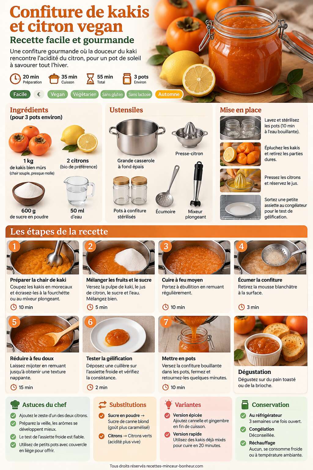 Fiche recette Confiture de kakis et citron vegan : recette facile et gourmande