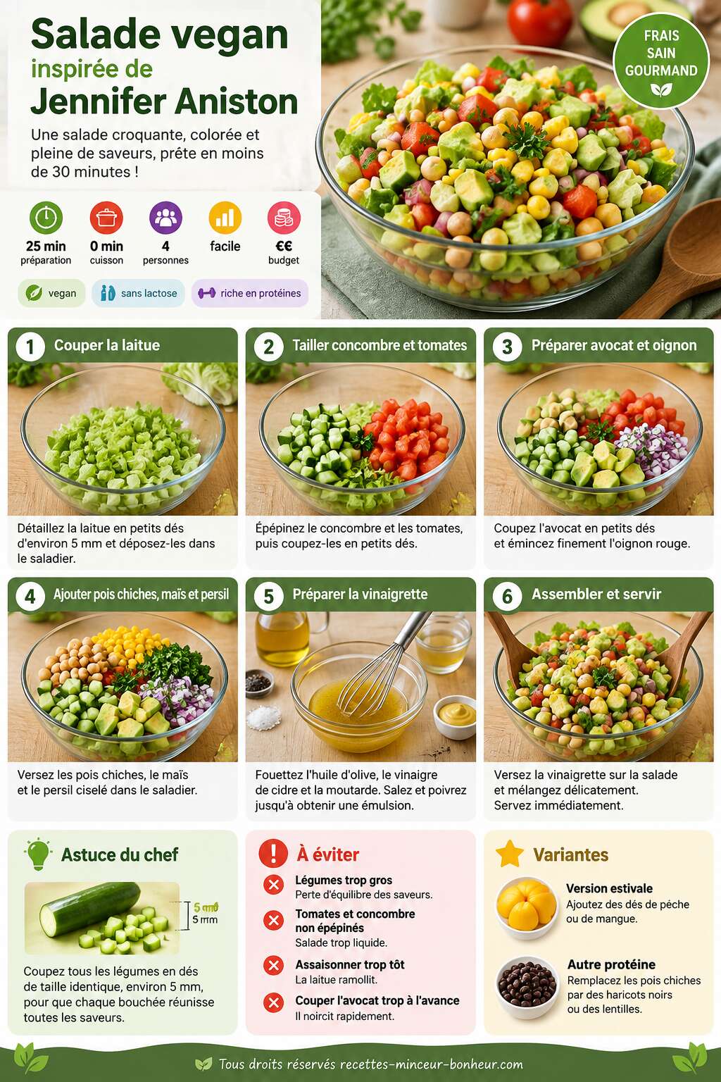 Fiche recette Salade vegan inspir&eacute;e de Jennifer Aniston