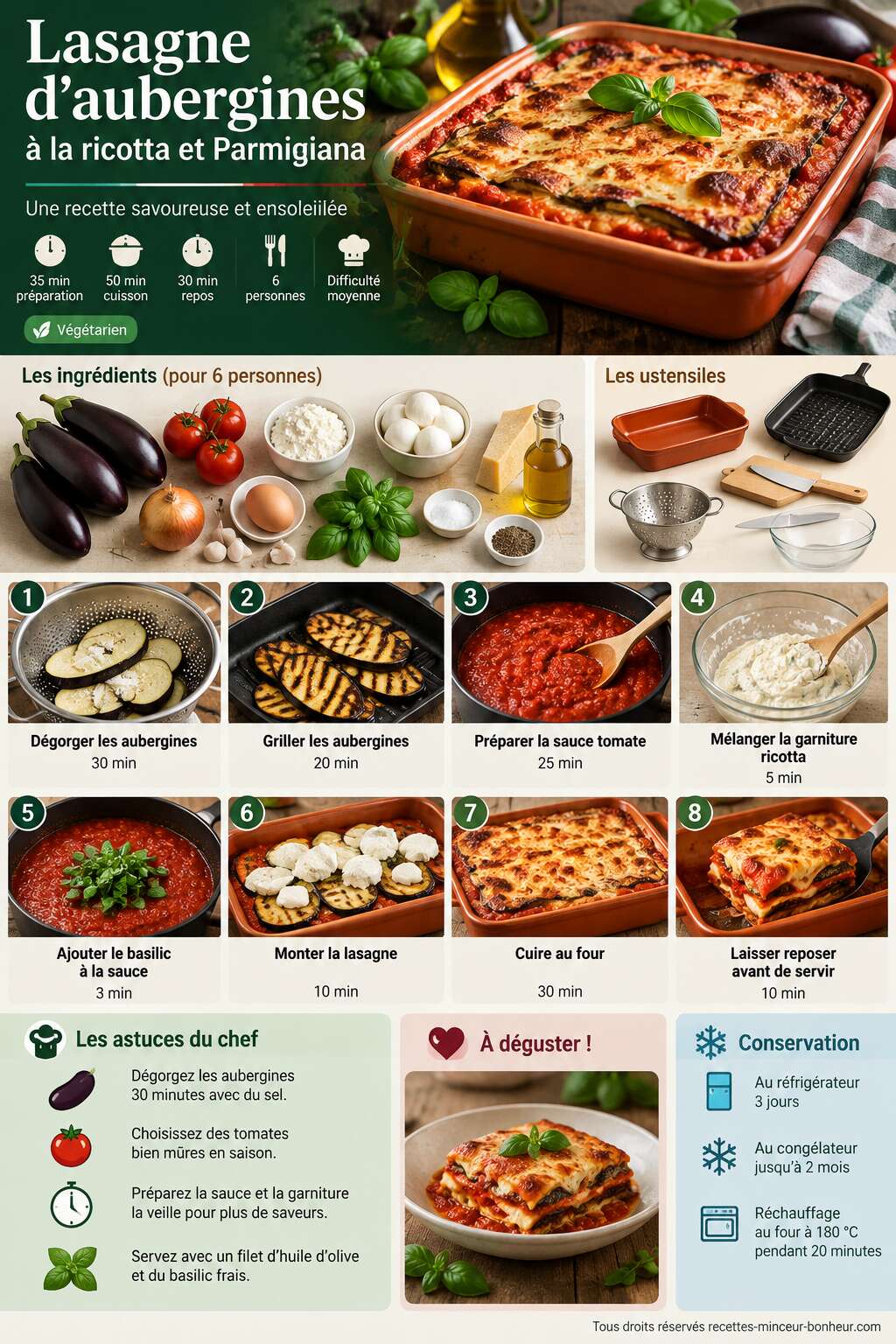 Fiche recette Lasagne d'aubergines &agrave; la ricotta et Parmigiana : recette savoureuse