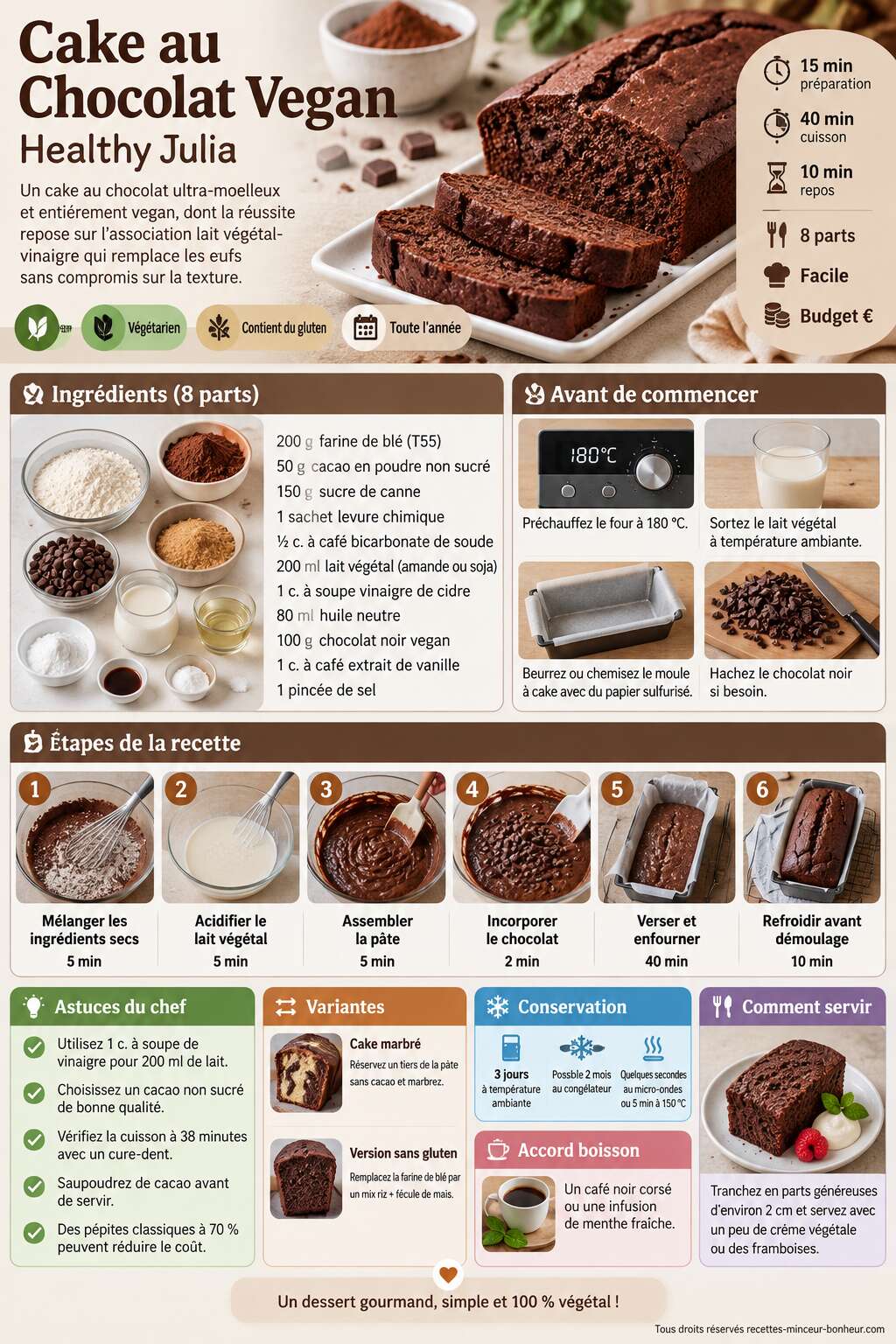 Fiche recette Recette Cake Au Chocolat Vegan - Healthy Julia