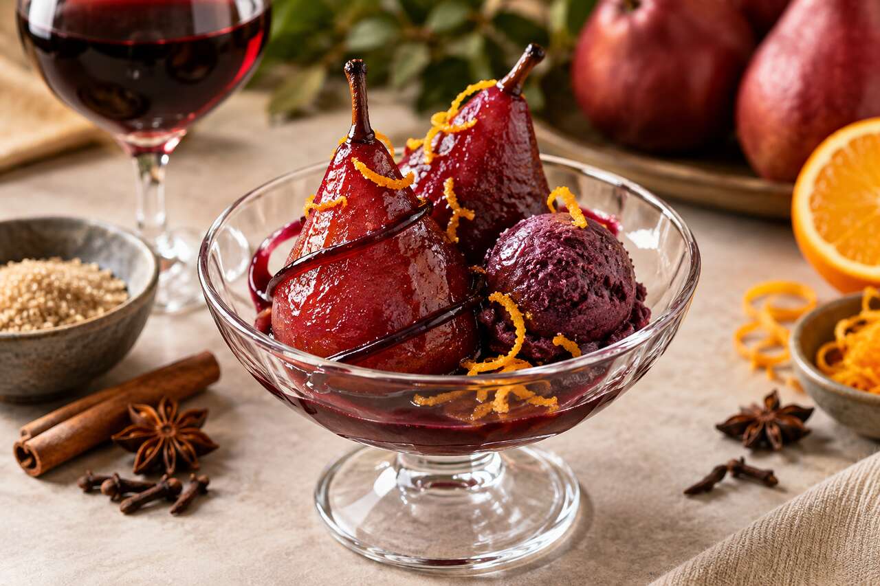 Poires au vin vegan : délicieux dessert sans cruauté