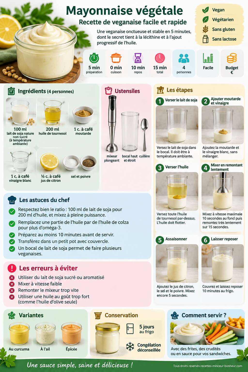 Fiche recette Mayonnaise v&eacute;g&eacute;tale : recette de veganaise facile et rapide