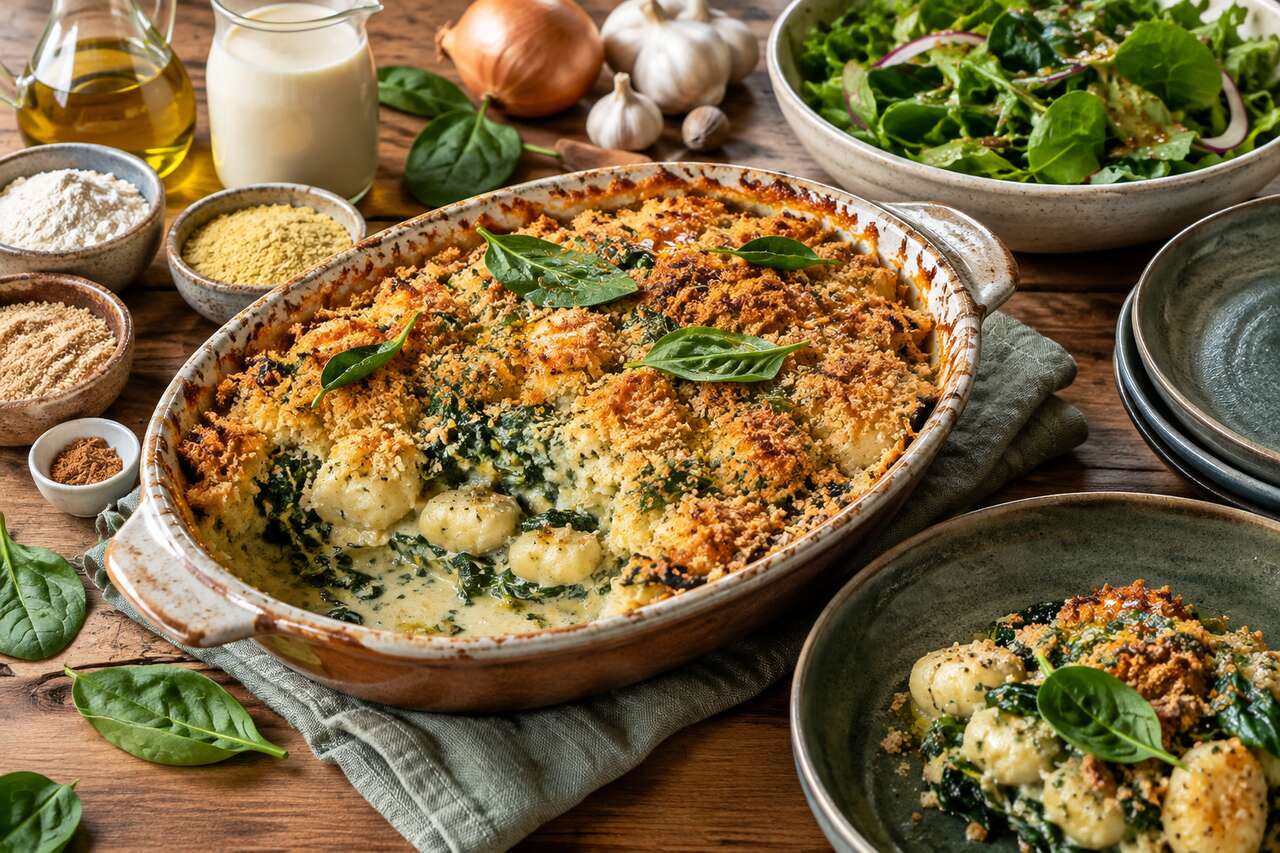 Gratin de gnocchi aux épinards vegan : recette savoureuse