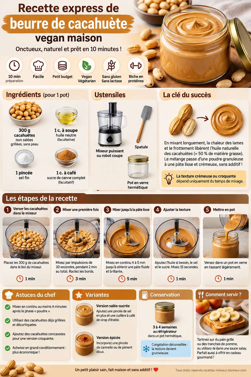 Fiche recette Recette express de beurre de cacahu&egrave;te vegan maison