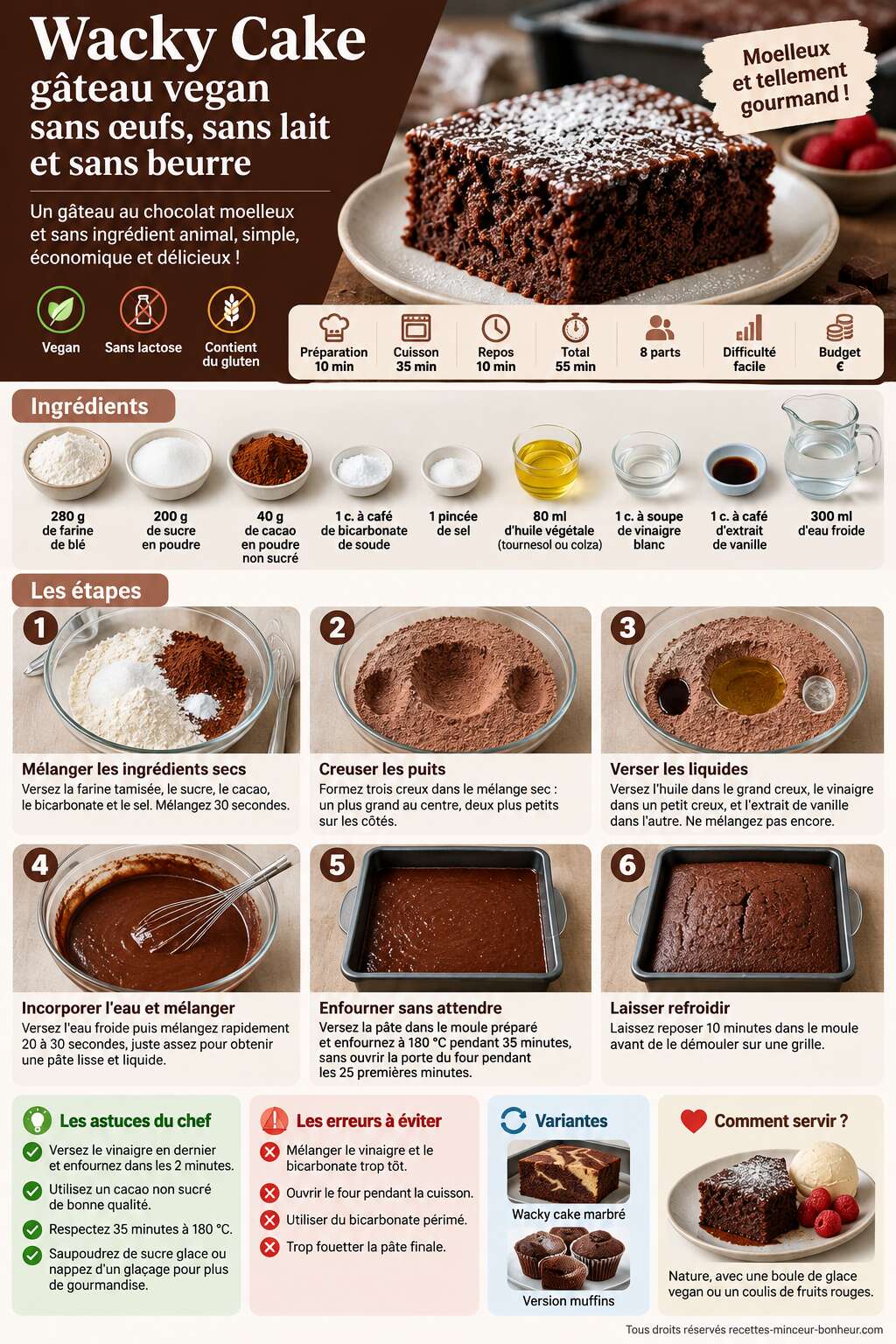 Fiche recette Wacky Cake : g&acirc;teau vegan sans &oelig;ufs, sans lait et sans beurre