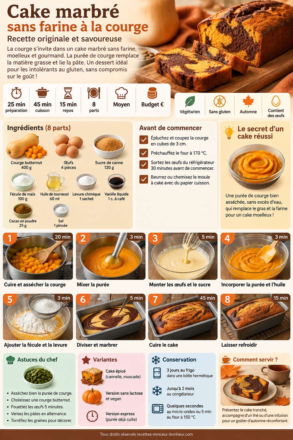 Fiche recette Cake marbré sans farine à la courge : recette originale et savoureuse Fiche recette Cake marbré sans farine à la courge : recette originale et savoureuse