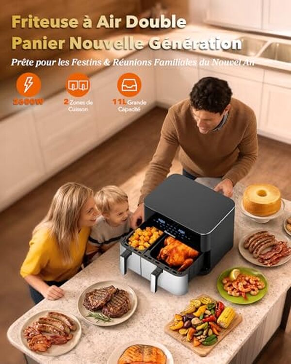 Découvrez notre test détaillé de l'air fryer XXL 11L double 2600W : performances, capacité, consommation et avis complet pour bien choisir votre friteuse sans huile.