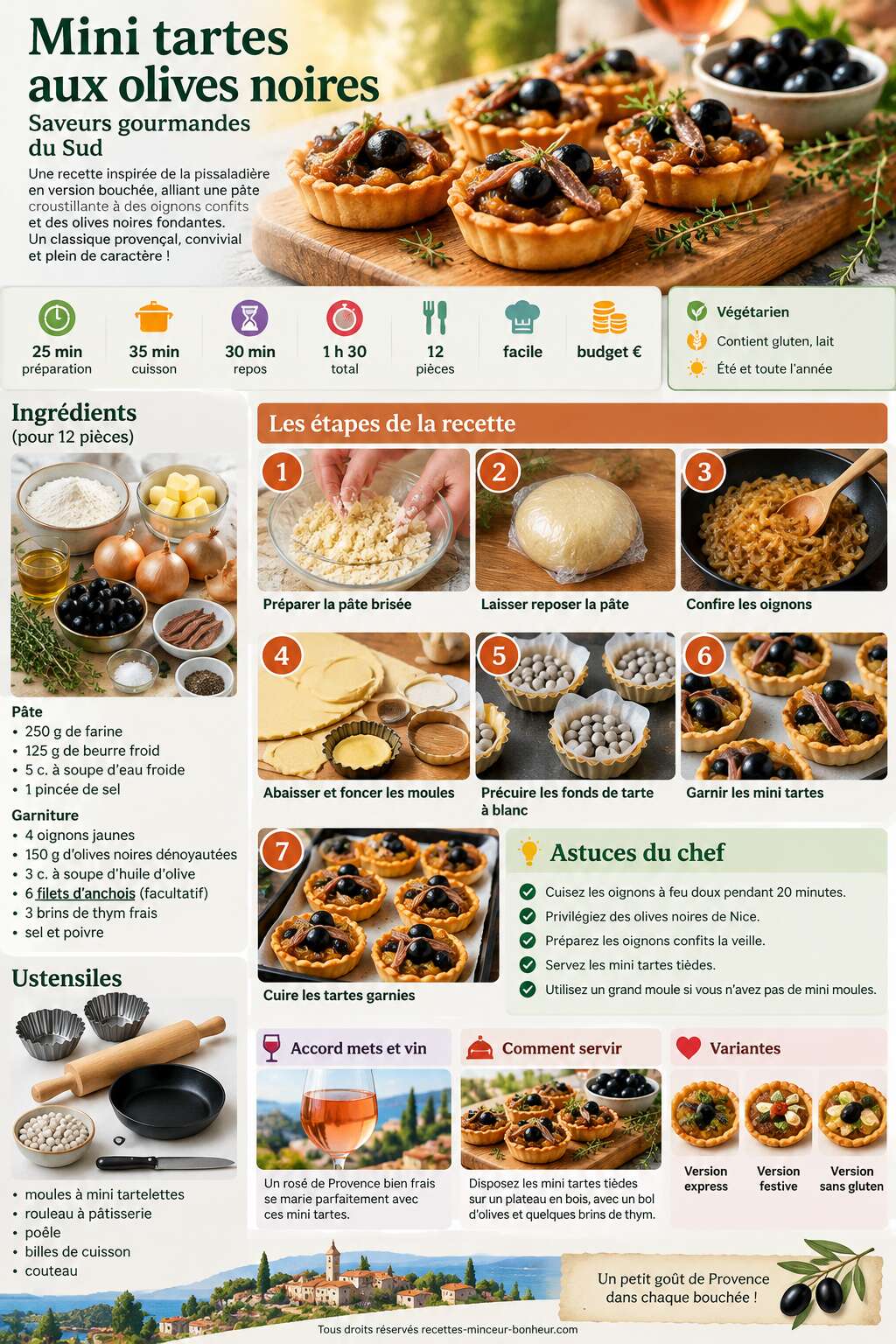 Fiche recette Recette mini tartes aux olives noires : saveurs gourmandes Fiche recette Recette mini tartes aux olives noires : saveurs gourmandes