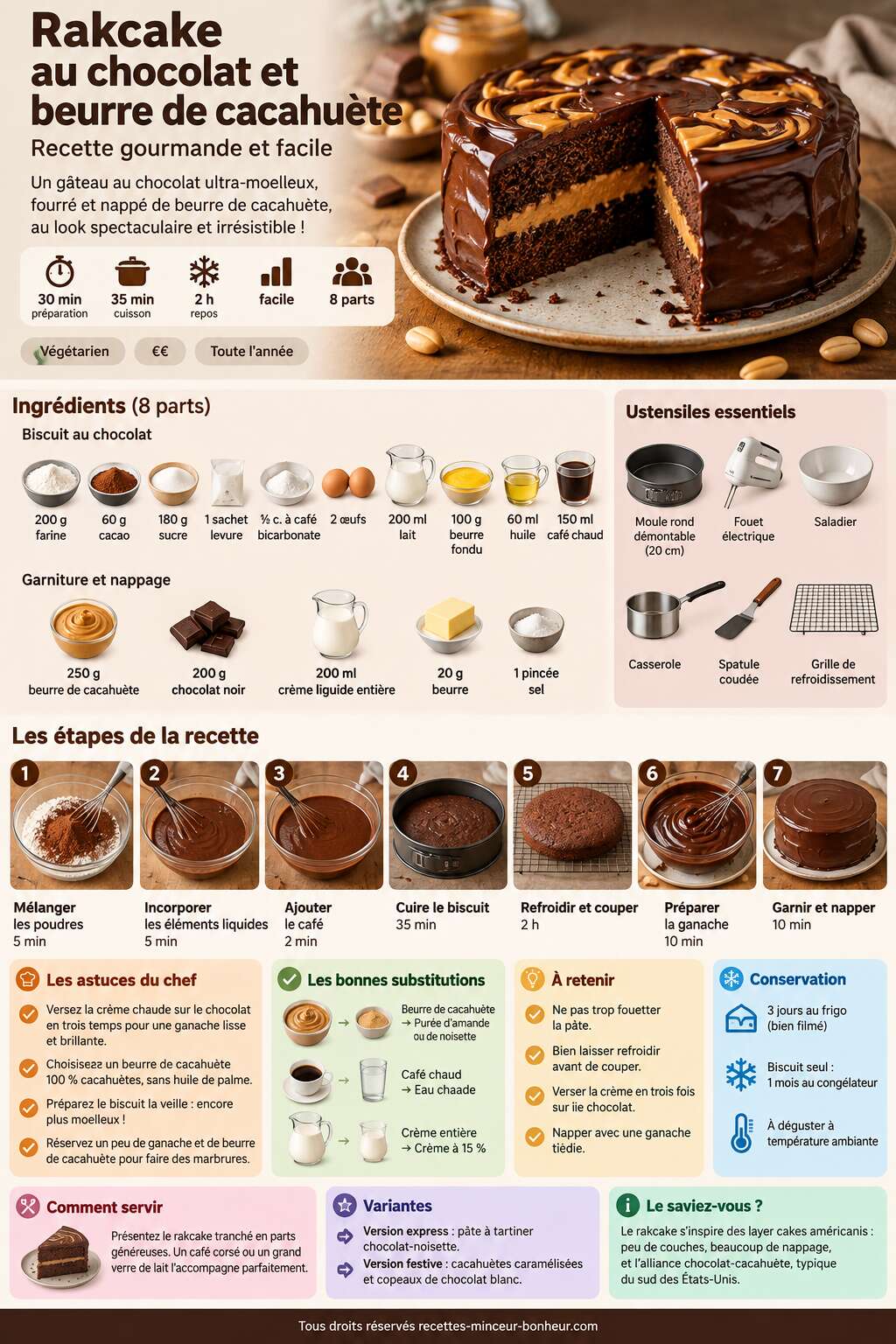 Fiche recette Rakcake au chocolat et beurre de cacahu&egrave;te : recette gourmande et facile