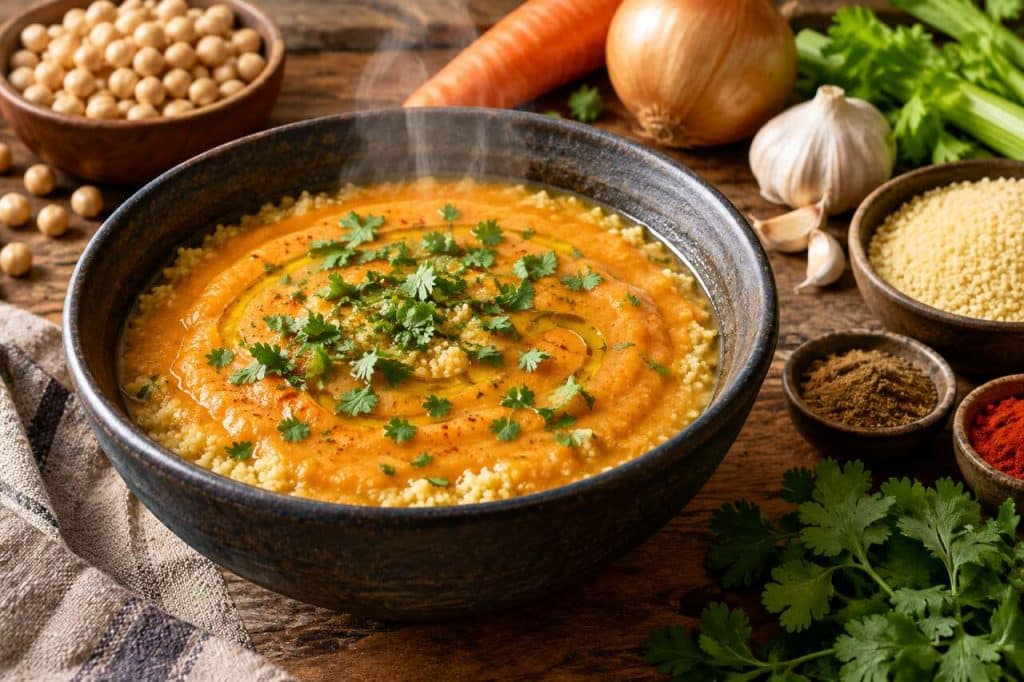 Velouté couscous et pois chiches : recette délicieuse